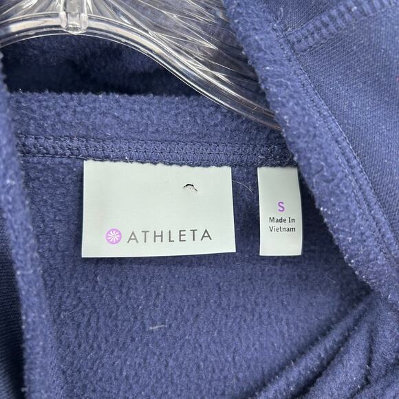 Athleta Hurdle Wrap Neck Pullover Navy Blue Kangaroo Pocket Wool Blend Womens S - Picture 6 of 11